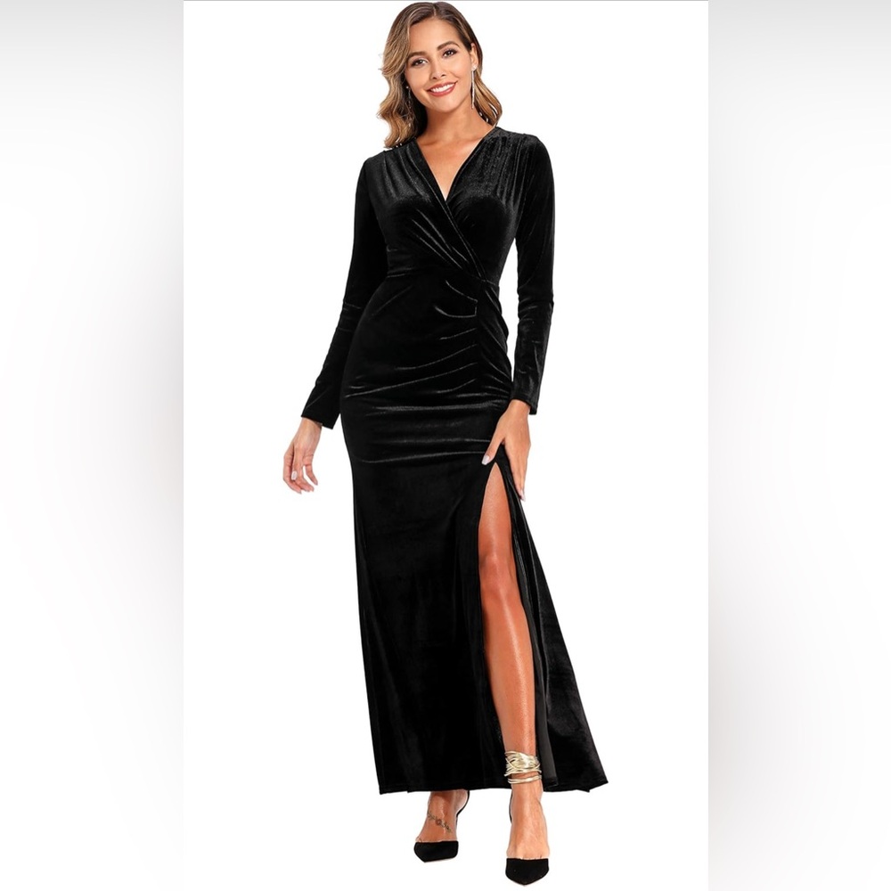 Ababalaya Long Sleeve Wrap Velvet Long Formal Dresses7 Cocktail Dress